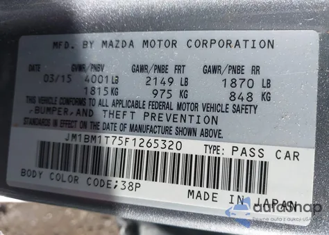 2015 Mazda Mazda3 I Sv from USA, damaged, VIN JM1BM1T75F1265320